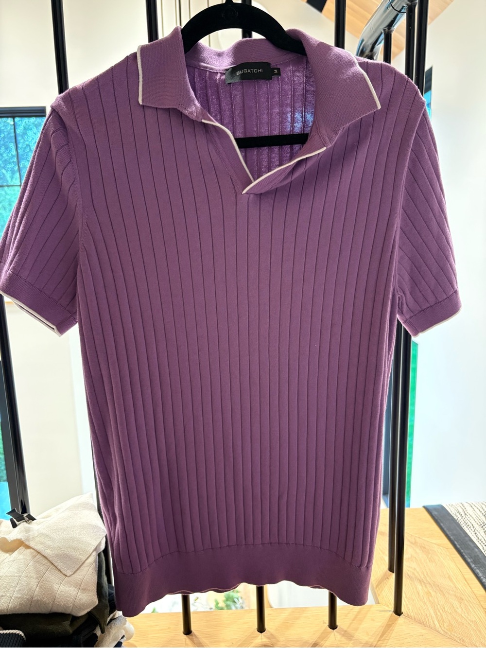 Bugatchi Lavender Ribbed Polo with Contrast Trim